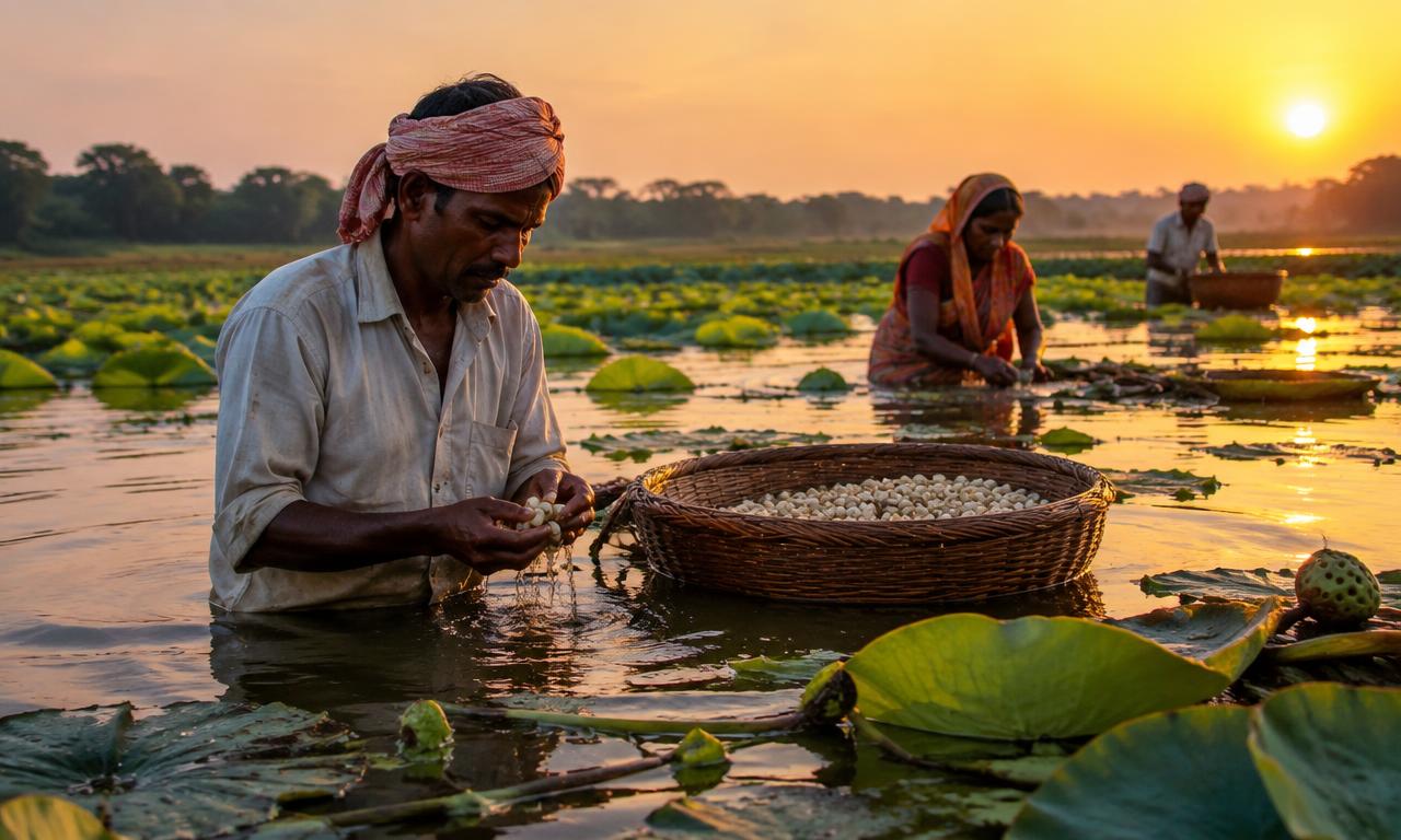 Makhana harvest in the wetlands of Bihar